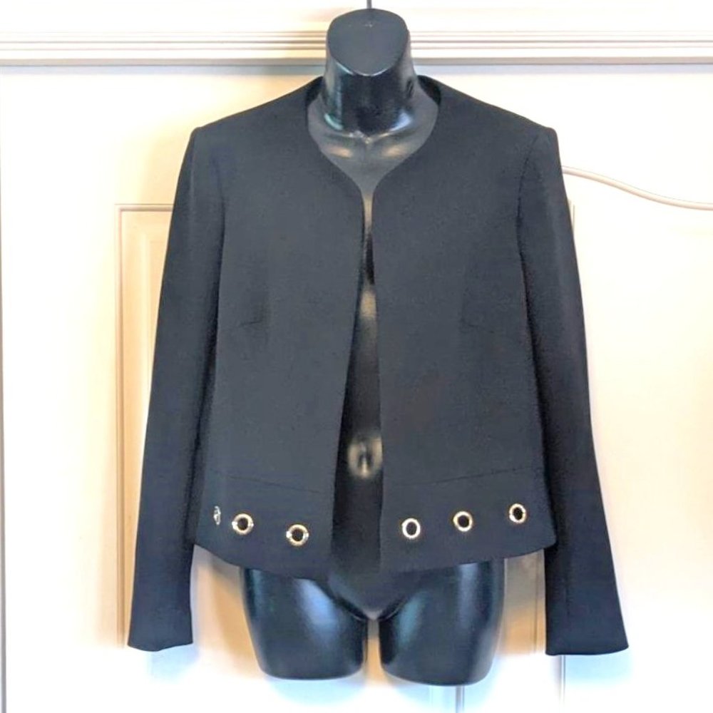 Anne Klein Black Blazer with Decorative Gold Grommet Trim